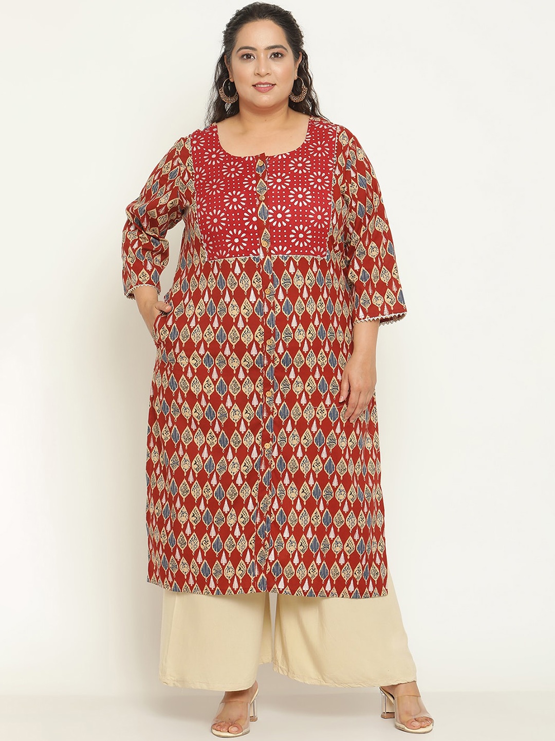 Sringam Plus Size Ethnic Motifs Printed Mandarin Collar Gotta Patti Cotton Kurta, Red
Sringam Plus Size Ethnic Motifs Printed Mandarin Collar Gotta Patti Cotton Kurta, Red