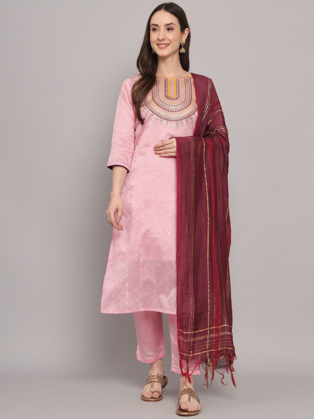 KALINI Ethnic Motifs Yoke Design Regular Thread Work Kurta with Trousers & With Dupatta, Pink
KALINI Ethnic Motifs Yoke Design Regular Thread Work Kurta with Trousers & With Dupatta, Pink