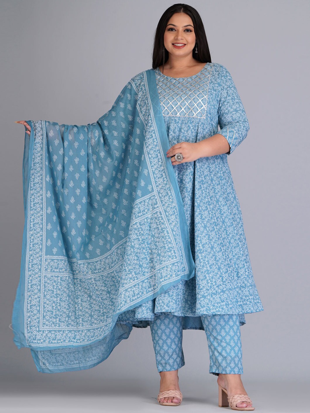 KALINI Ethnic Motifs Printed Gotta Patti Pure Cotton Kurta with Trousers & Dupatta, Blue
KALINI Ethnic Motifs Printed Gotta Patti Pure Cotton Kurta with Trousers & Dupatta, Blue