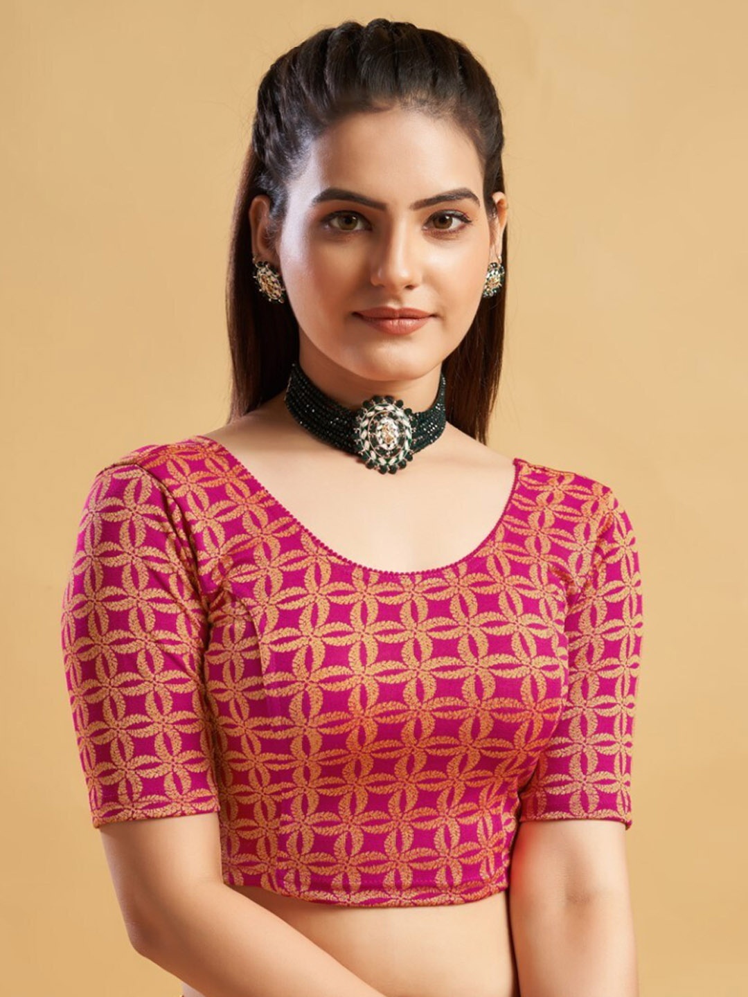 HIMRISE Printed Readymade Saree Blouse, Pink