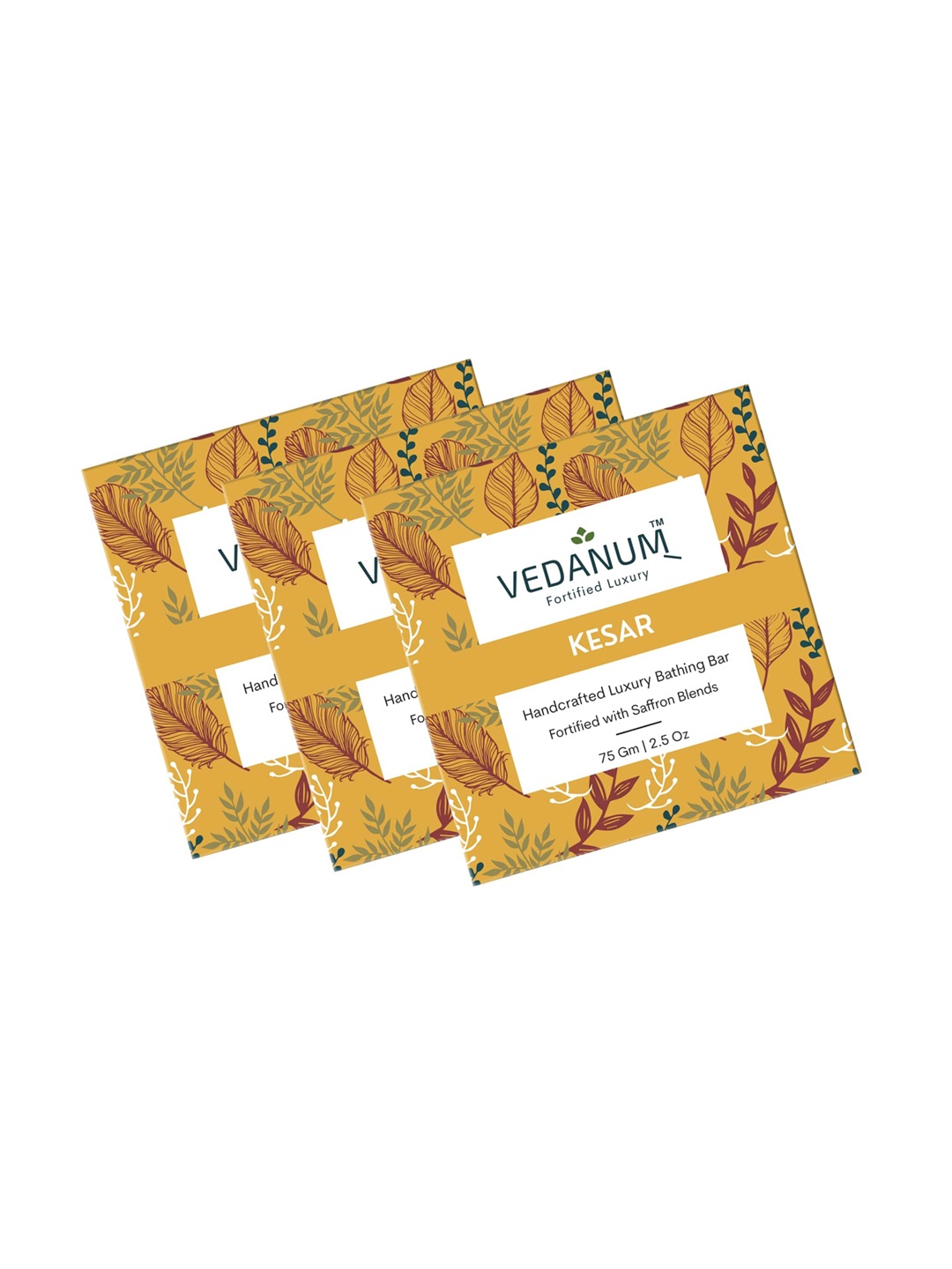 VEDANUM Set of 3 Kesar Handcrafted Luxury Bathing Bar with Kashmiri Saffron - 75 g each, Yellow
VEDANUM Set of 3 Kesar Handcrafted Luxury Bathing Bar with Kashmiri Saffron - 75 g each, Yellow