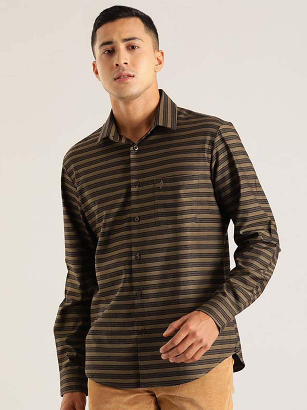 Indian Terrain Chiseled Slim Fit Horizontal Striped Pure Cotton Casual Shirt, Brown
Indian Terrain Chiseled Slim Fit Horizontal Striped Pure Cotton Casual Shirt, Brown