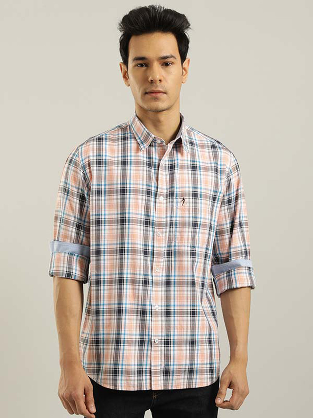 Indian Terrain Tartan Checks Chiseled Slim Fit Cotton Casual Shirt, Peach 
Indian Terrain Tartan Checks Chiseled Slim Fit Cotton Casual Shirt, Peach
