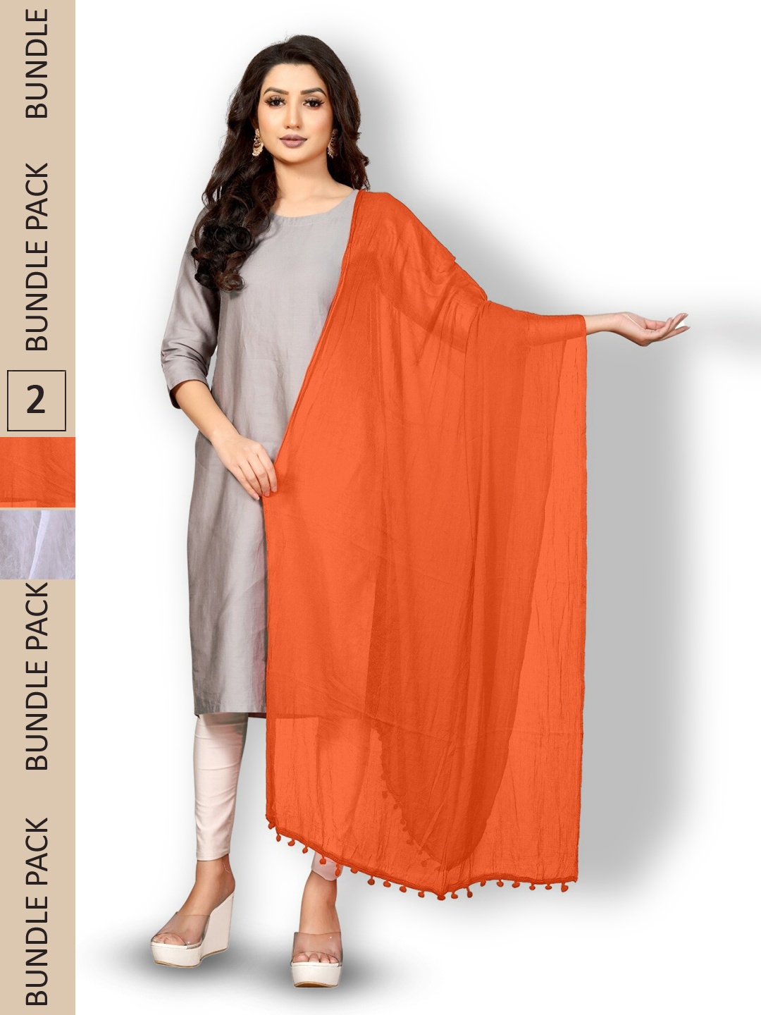 APNISHA Pack Of 2 Chiffon Dupattas, White