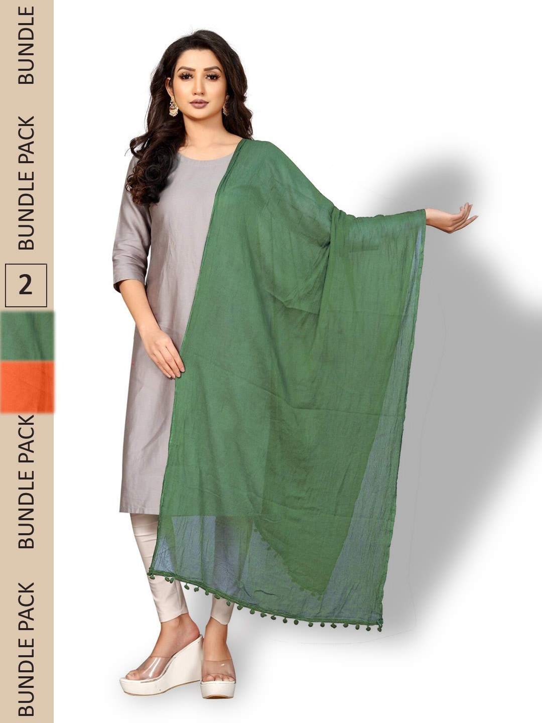 APNISHA Pack Of 2 Tasselled Border Dupattas, Orange