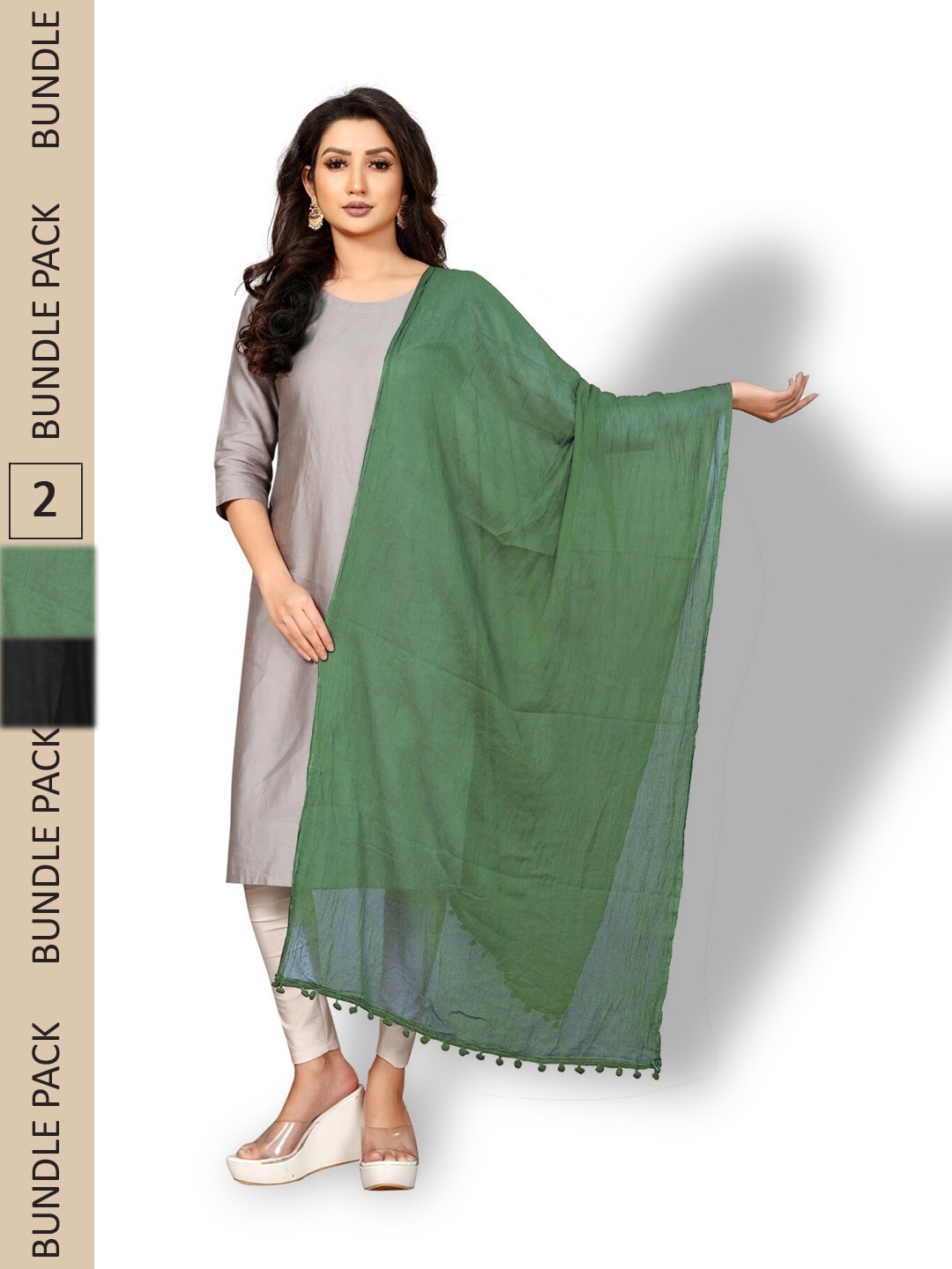 APNISHA Pack Of 2 Chiffon Dupattas, Black