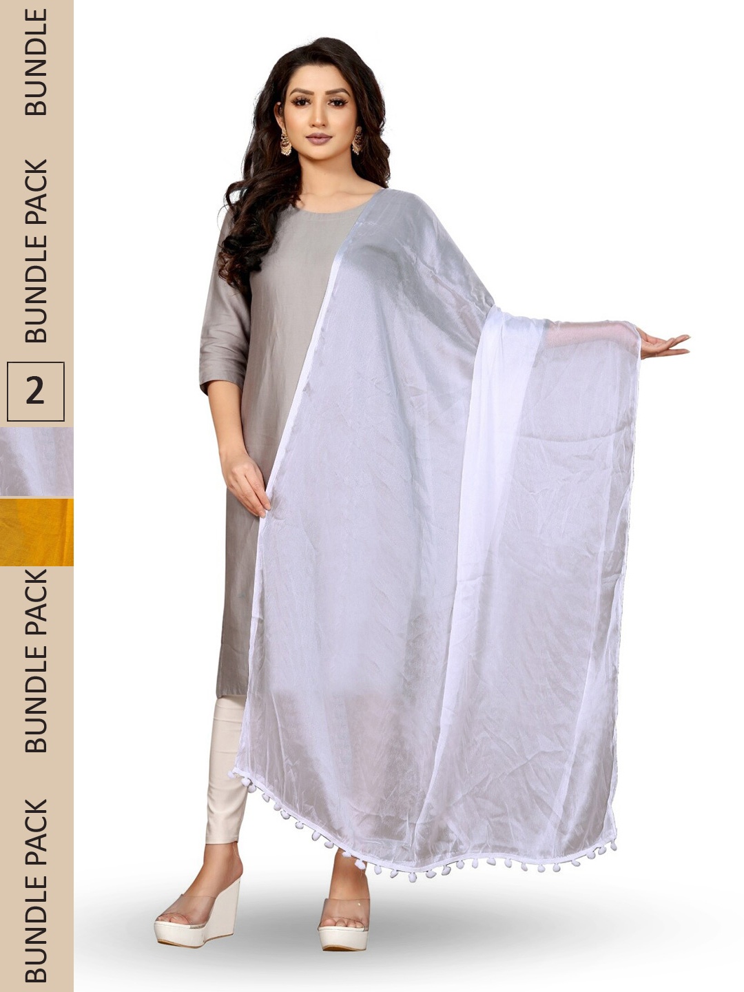 APNISHA Pack Of 2 Tasselled Border Dupattas, White