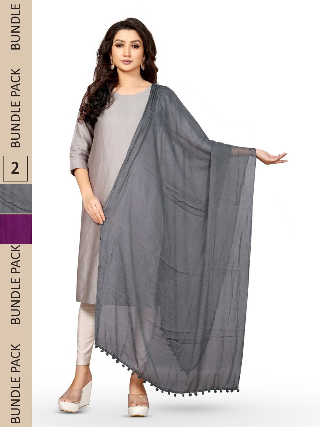 APNISHA Pack Of 2 Tasselled Border Dupatta, Purple