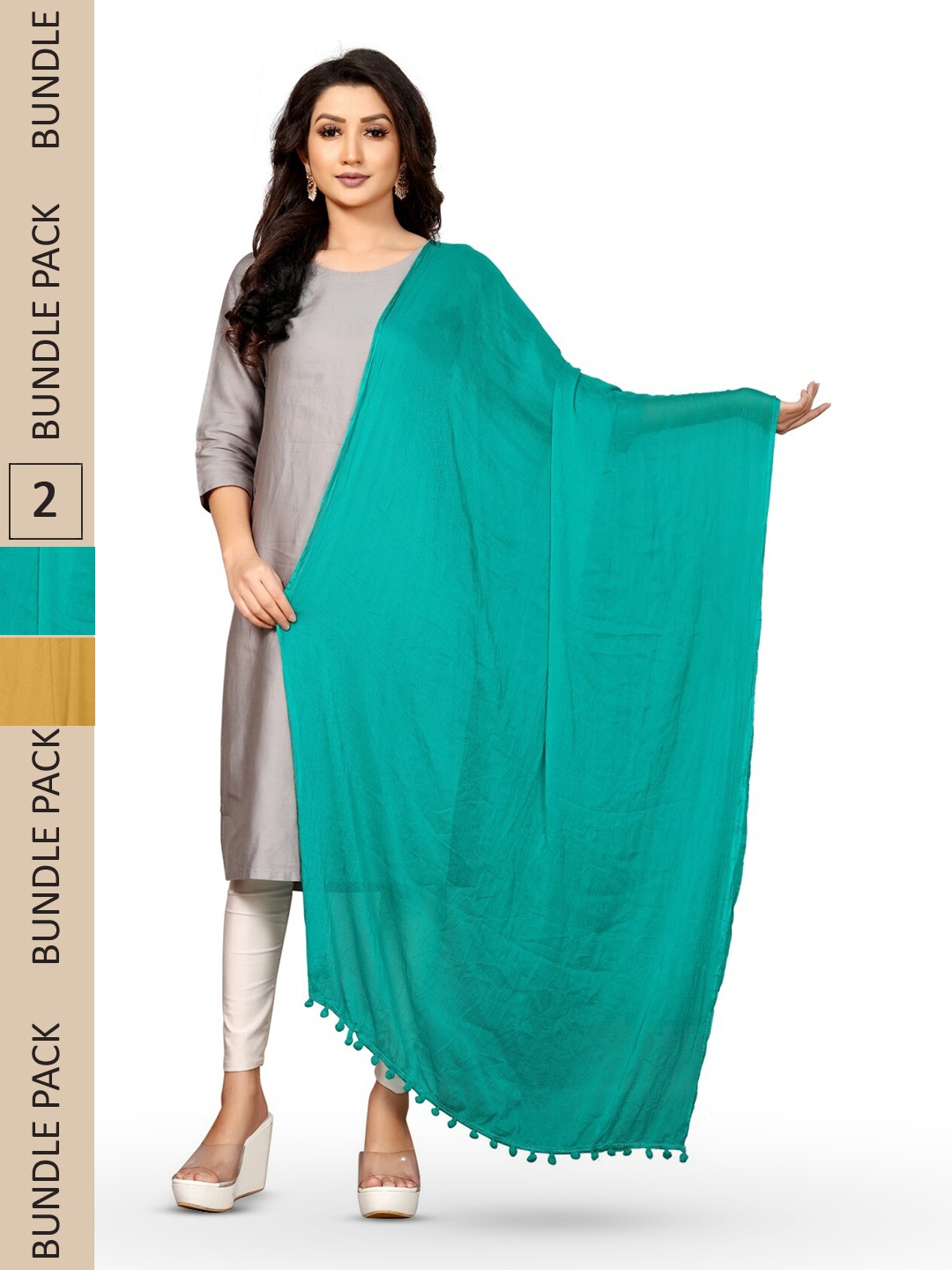 APNISHA Pack Of 2 Chiffon Dupattas, Khaki