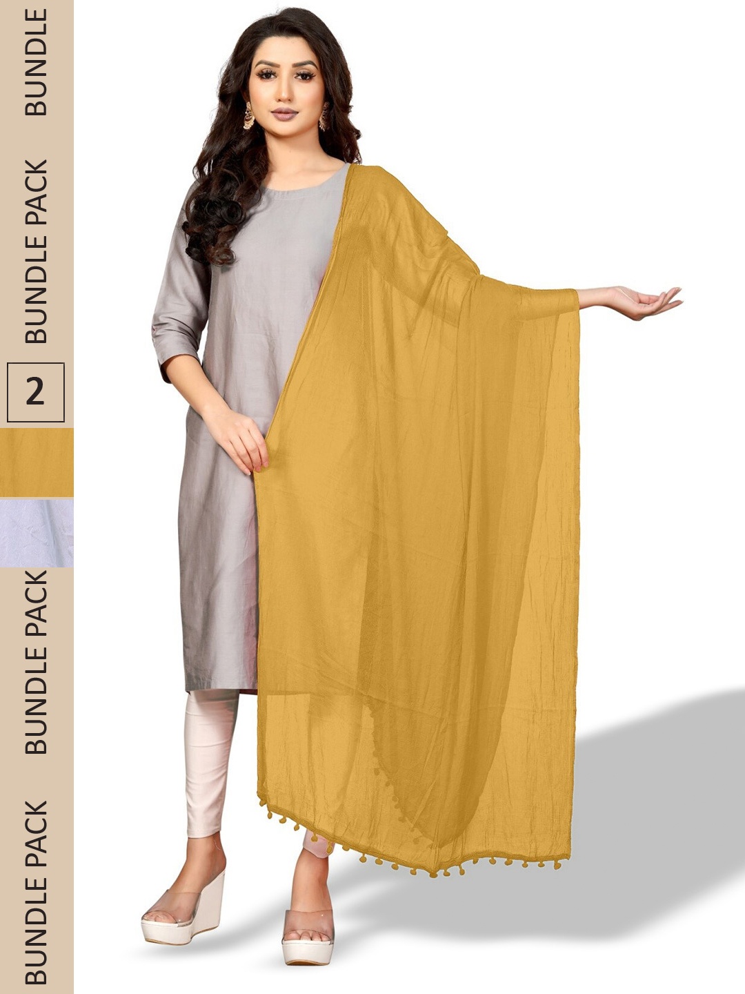 APNISHA Pack Of 2 Chiffon Dupattas, Khaki