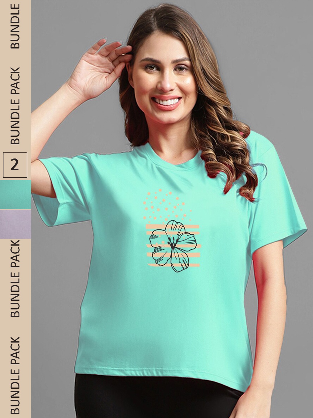 Kanvin Violet & Green Pack Of 2 Printed Oversized T-shirts