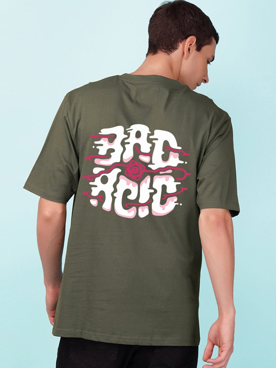 NUSYL Typography Printed Oversized Fit T-shirt, Olive