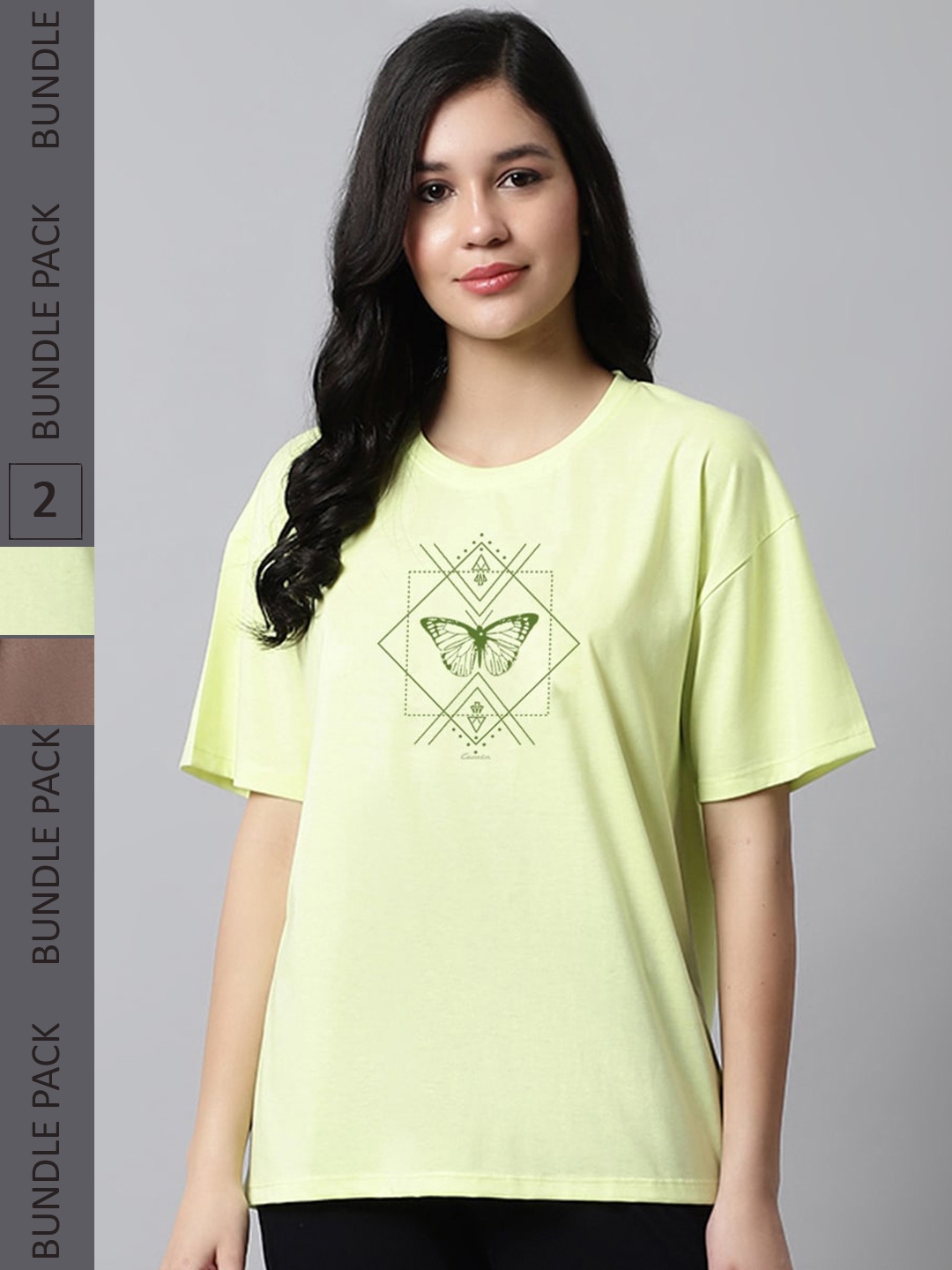 Kanvin Brown And Lime Green Printed Pack Of 2 Drop-Shoulder Sleeves Oversized T-Shirt, Camel brown
Kanvin Brown And Lime Green Printed Pack Of 2 Drop-Shoulder Sleeves Oversized T-Shirt, Camel brown