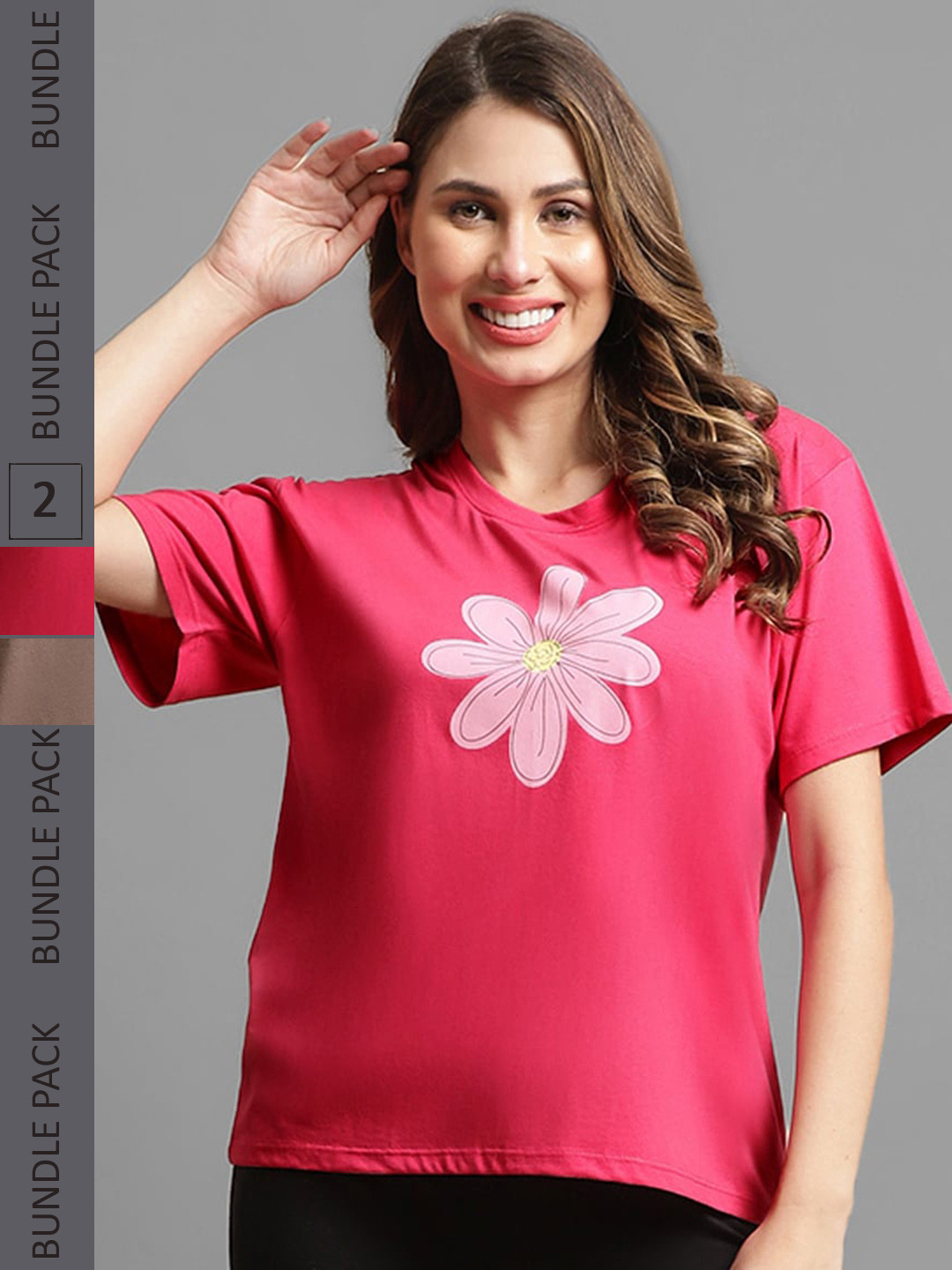 Kanvin Pack Of 2 Pink & Brown Printed Drop-Shoulder Sleeves Casual Cotton T-shirts, Camel brown
Kanvin Pack Of 2 Pink & Brown Printed Drop-Shoulder Sleeves Casual Cotton T-shirts, Camel brown