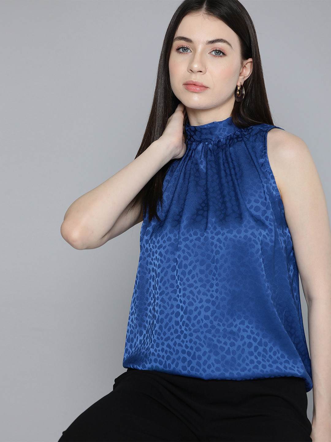 Chemistry Halter Neck Self Design Top, Navy blue
Chemistry Halter Neck Self Design Top, Navy blue