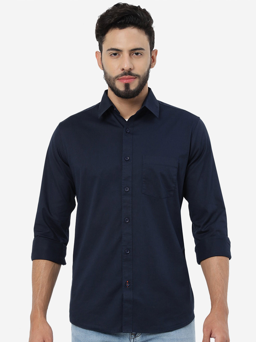 JADE BLUE Men Cotton Slim Fit Opaque Casual Shirt 
JADE BLUE Men Cotton Slim Fit Opaque Casual Shirt