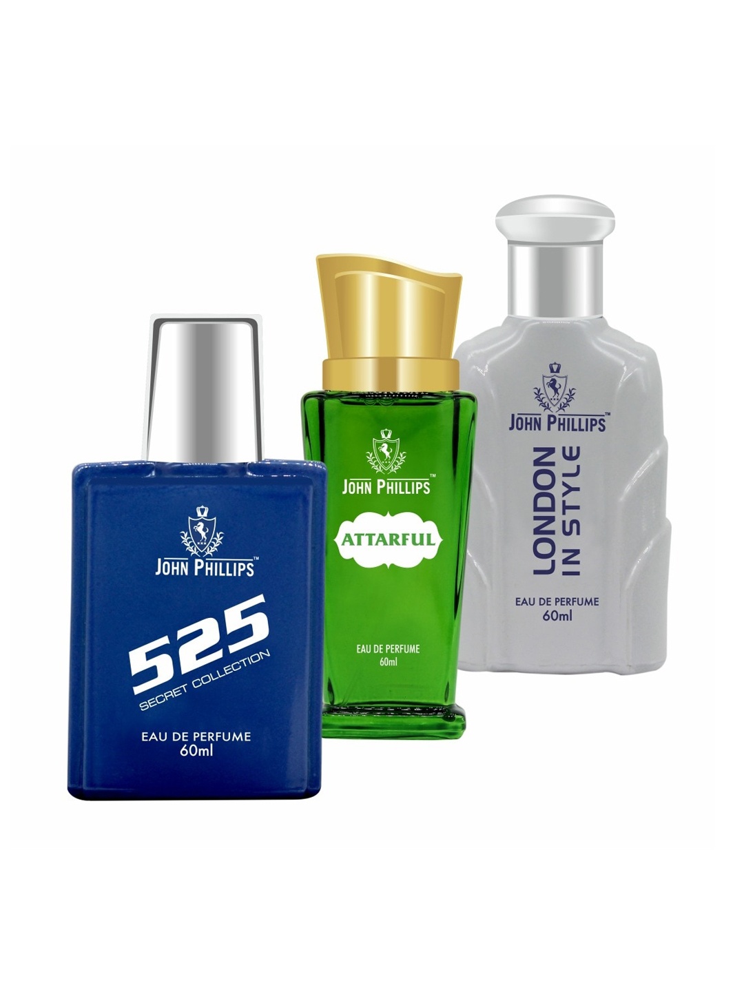 JOHN PHILLIPS Set of 3 Eau De Parfum 60 ml each - 525 + Attarful + London in Style, Blue
JOHN PHILLIPS Set of 3 Eau De Parfum 60 ml each - 525 + Attarful + London in Style, Blue