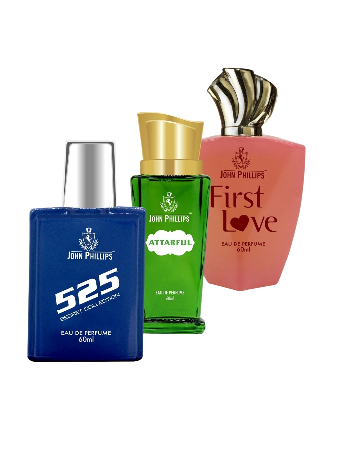 JOHN PHILLIPS Set of 3 Long Lasting Eau De Parfum 60 ml each - 525 + Attarful + First Love, Blue
JOHN PHILLIPS Set of 3 Long Lasting Eau De Parfum 60 ml each - 525 + Attarful + First Love, Blue