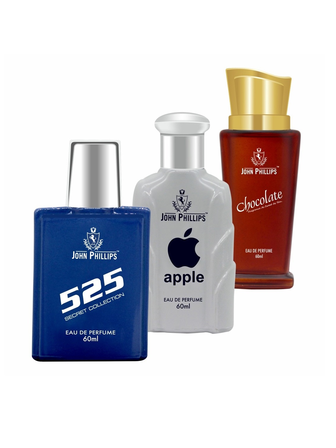 JOHN PHILLIPS Set of 3 Long Lasting Eau De Parfum 60 ml each - 525 + Apple + Chocolate, Blue
JOHN PHILLIPS Set of 3 Long Lasting Eau De Parfum 60 ml each - 525 + Apple + Chocolate, Blue