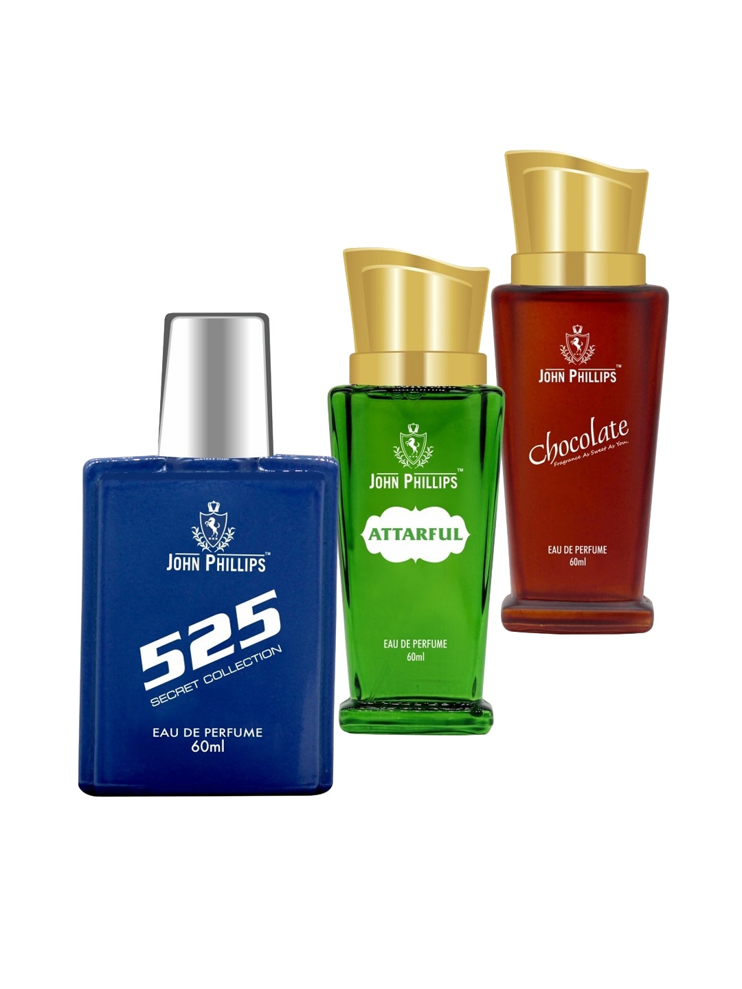 JOHN PHILLIPS Set of 525 Secret Collection + Attarful + Chocolate Eau De Parfum-60ml Each, Blue
JOHN PHILLIPS Set of 525 Secret Collection + Attarful + Chocolate Eau De Parfum-60ml Each, Blue