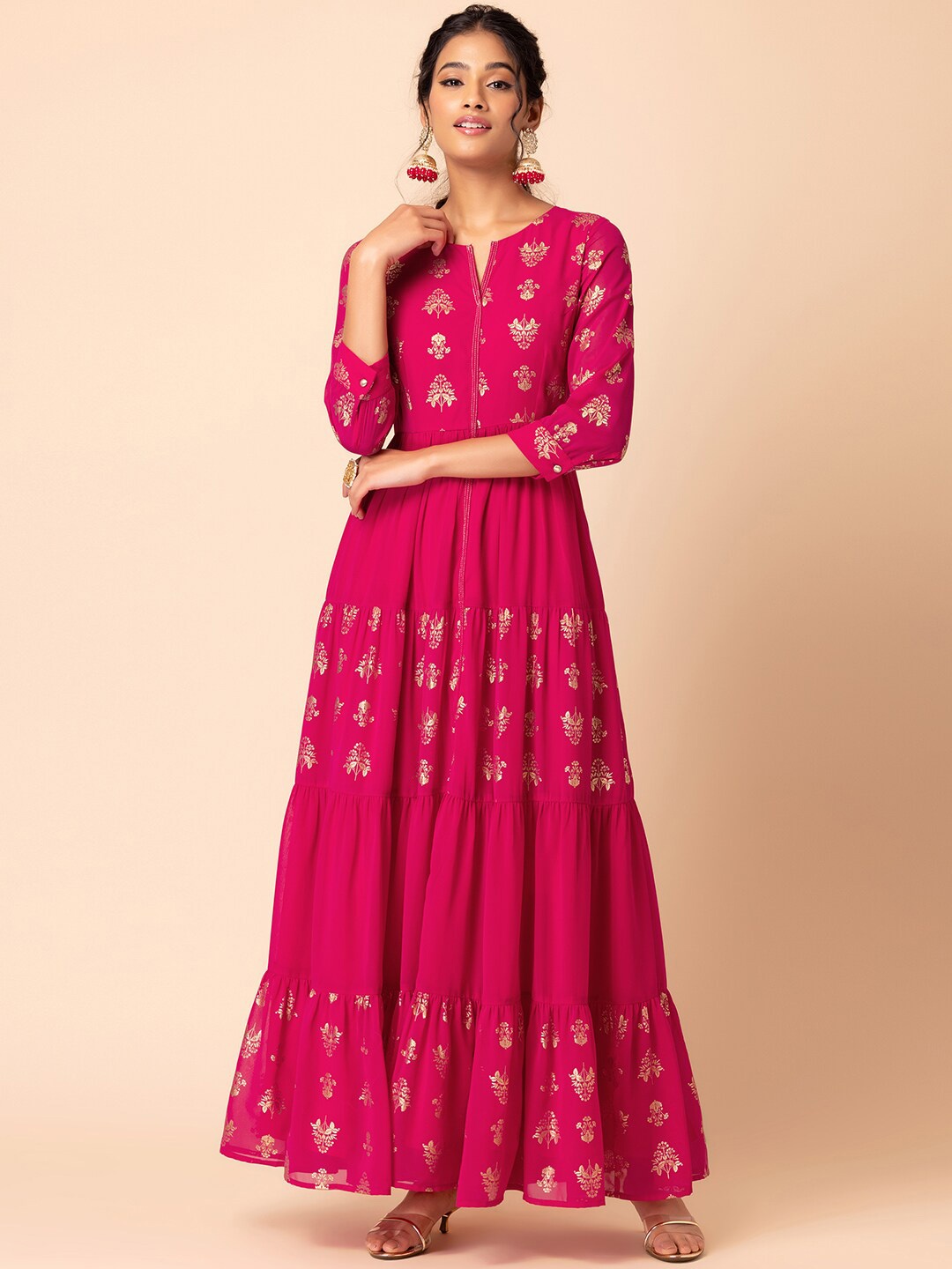 INDYA X SAMANT CHAUHAN INDYA Ethnic Motifs Foil Printed Tiered Fit & Flare Ethnic Dress, Pink
INDYA X SAMANT CHAUHAN INDYA Ethnic Motifs Foil Printed Tiered Fit & Flare Ethnic Dress, Pink