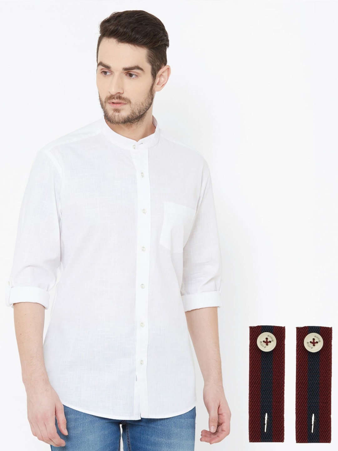 EVOQ Band Collar Standard Fit Opaque Casual Linen Shirt With A Detachable Cuff Band, White
EVOQ Band Collar Standard Fit Opaque Casual Linen Shirt With A Detachable Cuff Band, White