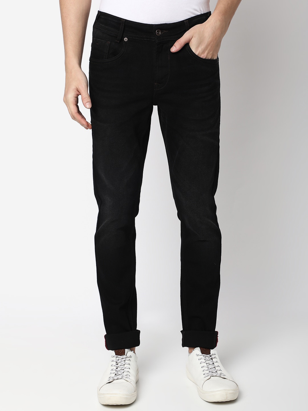 Mufti Men Skinny Fit Stretchable Jeans, Black