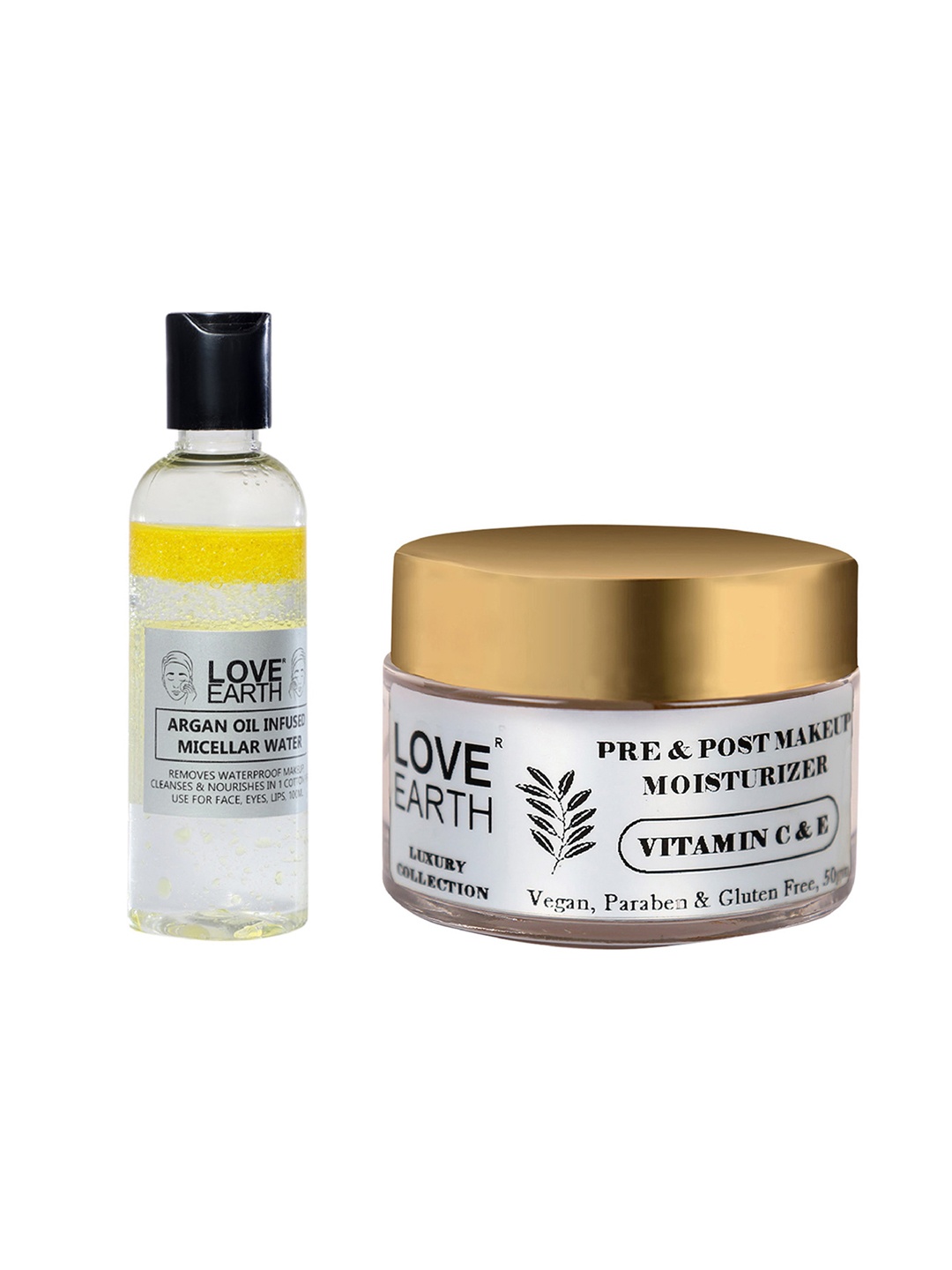 LOVE EARTH Pre & Post Makeup Moisturizer 50g with Argan Oil-Infused Micellar Water 100ml, White
LOVE EARTH Pre & Post Makeup Moisturizer 50g with Argan Oil-Infused Micellar Water 100ml, White