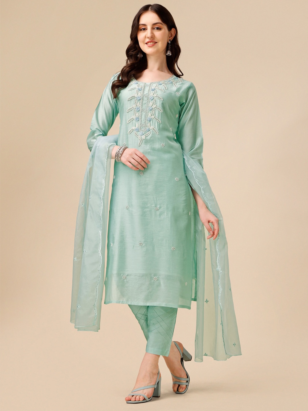 Berrylicious Floral Embroidered Chanderi Cotton Kurta With Trousers & Dupatta, Blue
Berrylicious Floral Embroidered Chanderi Cotton Kurta With Trousers & Dupatta, Blue