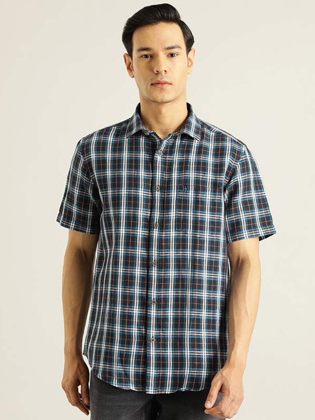 Indian Terrain Tartan Checks Chiseled Fit Slim Fit Linen Cotton Casual Shirt, Navy blue
Indian Terrain Tartan Checks Chiseled Fit Slim Fit Linen Cotton Casual Shirt, Navy blue