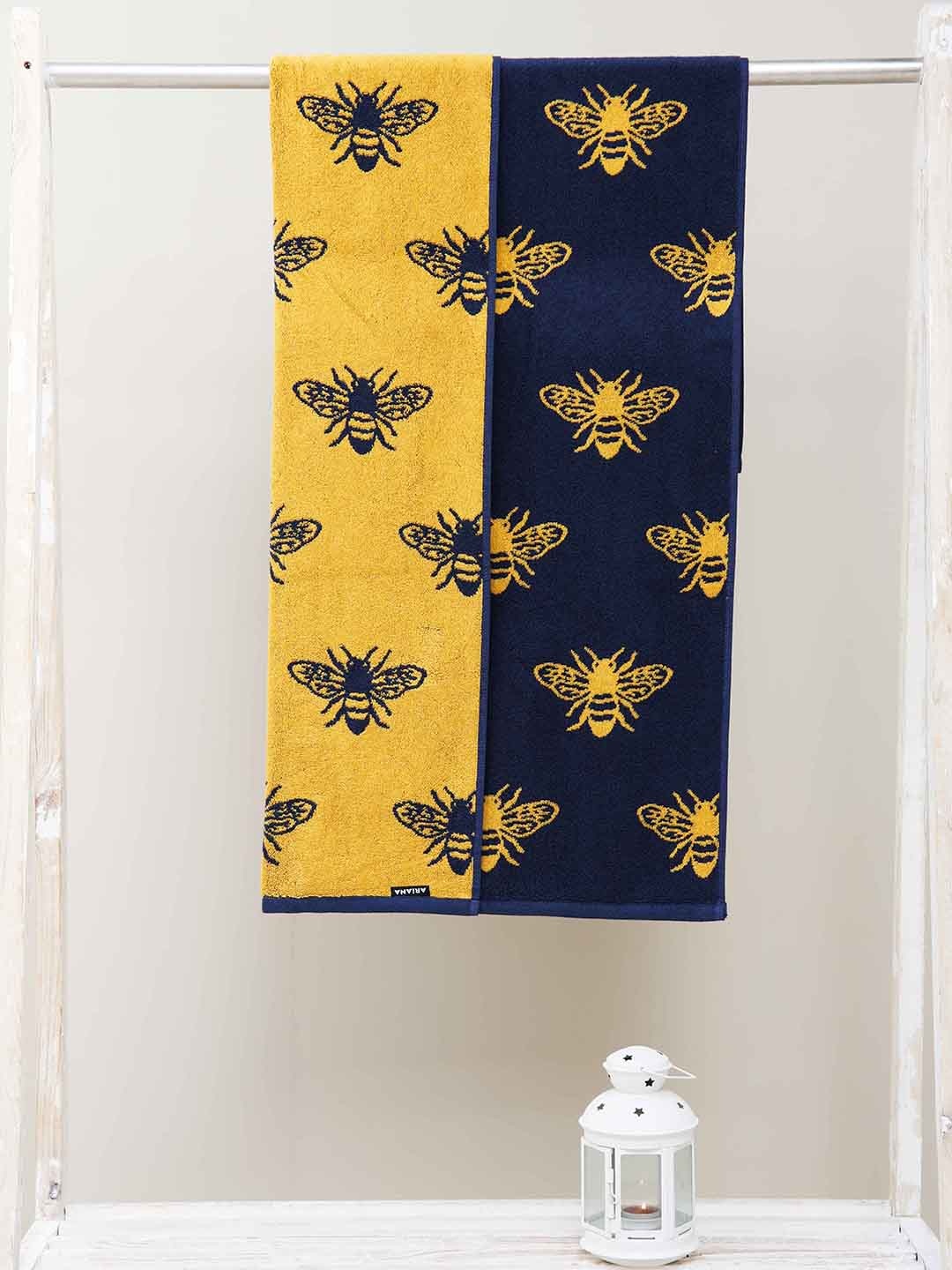 Ariana Mustard Yellow & Navy Blue Printed Cotton Supersoft Quick-Dry Reversible Bath Towel
Ariana Mustard Yellow & Navy Blue Printed Cotton Supersoft Quick-Dry Reversible Bath Towel