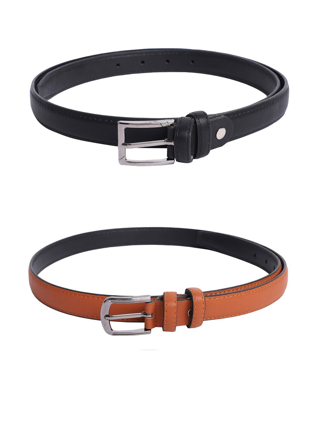 The Mini NEEDLE Women Pack Of 2 Slim Tang Belt, Black