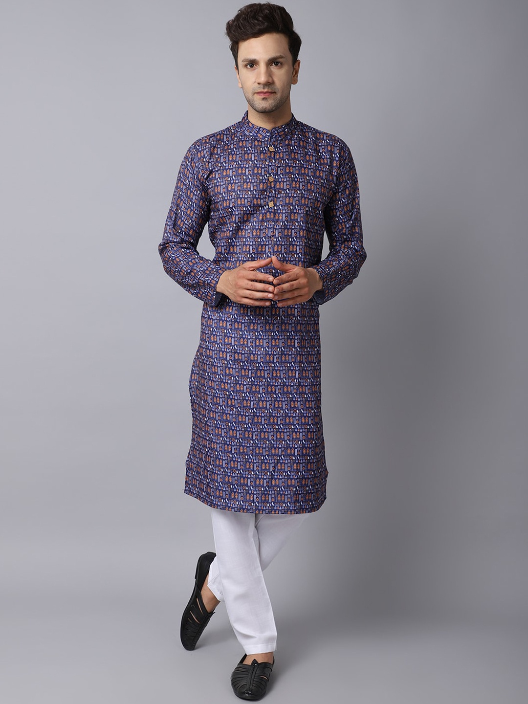 Murta Trends Mandarin Collar Ethnic Motifs Printed Straight Kurta with Pyjamas, Navy blue
Murta Trends Mandarin Collar Ethnic Motifs Printed Straight Kurta with Pyjamas, Navy blue