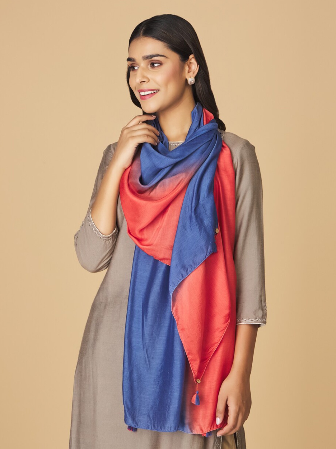 Fabindia Women Tie & Dye Stole, Red