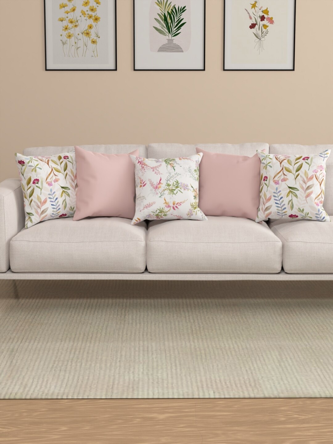 ROSARA HOME Janice White & Peach Coloured 5 Pieces Floral Square Cushion Covers, Nude
ROSARA HOME Janice White & Peach Coloured 5 Pieces Floral Square Cushion Covers, Nude