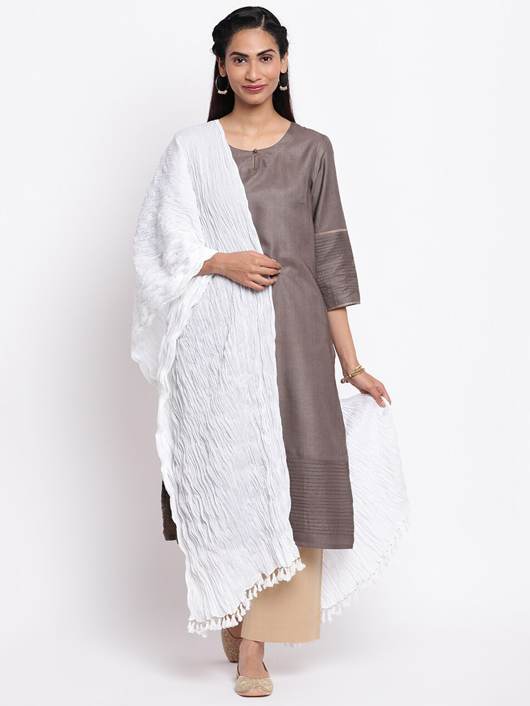 Fabindia Crinkle Cotton Dupatta, White 
Fabindia Crinkle Cotton Dupatta, White