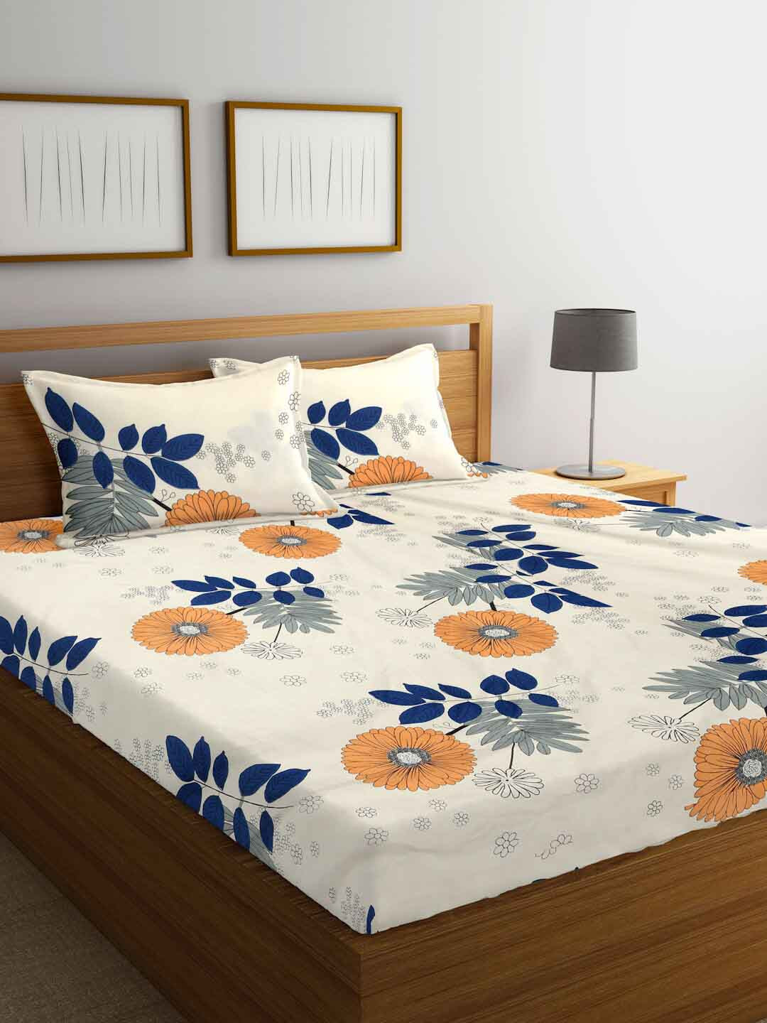 FABINALIV Cream-Coloured & Orange Floral 300 TC Fitted King Bedsheet With 2 Pillow Covers
FABINALIV Cream-Coloured & Orange Floral 300 TC Fitted King Bedsheet With 2 Pillow Covers