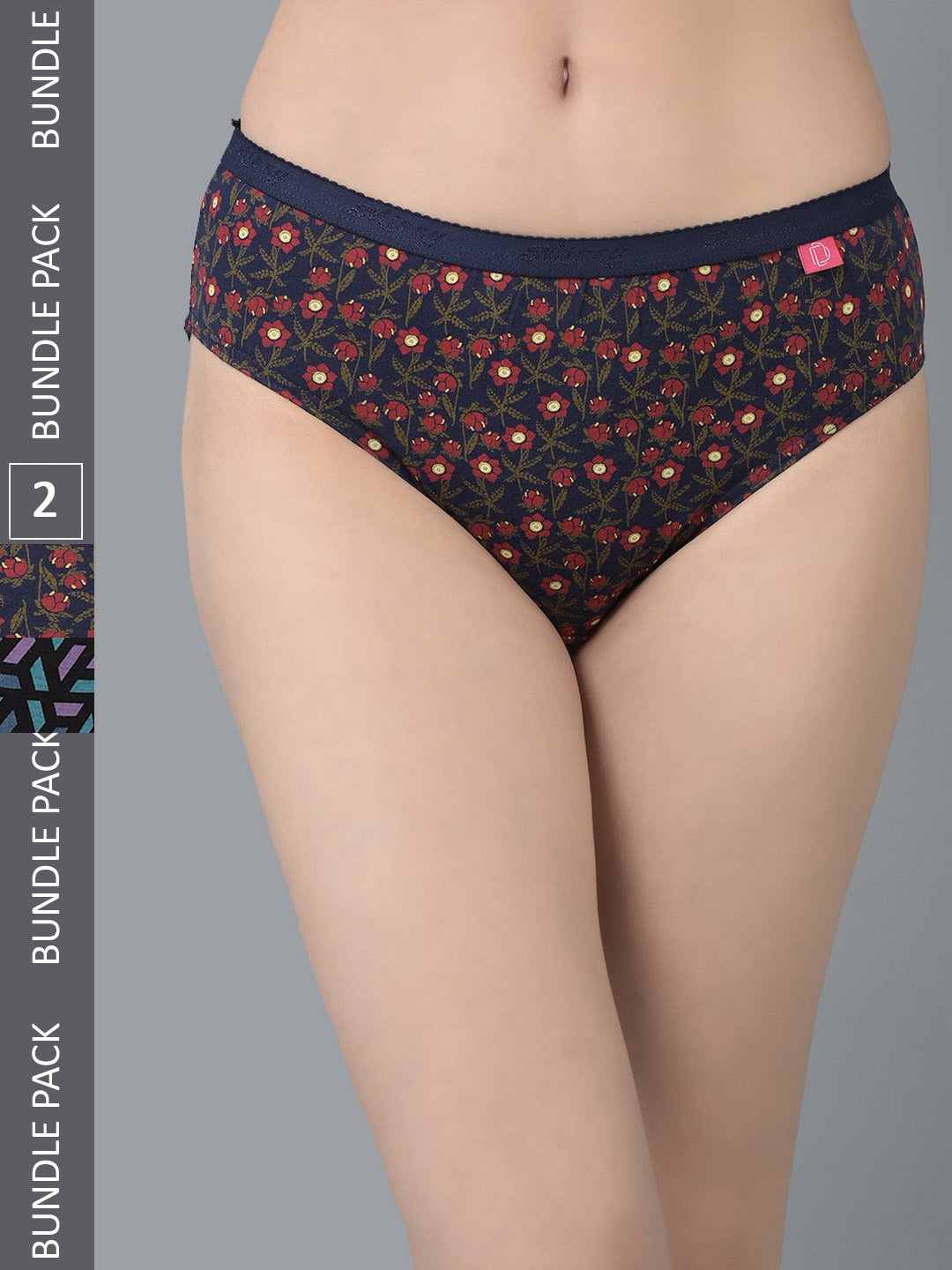 

Dollar Missy Women Pack Of 2 Assorted Anti Microbial Printed Pure Cotton Hipster Briefs