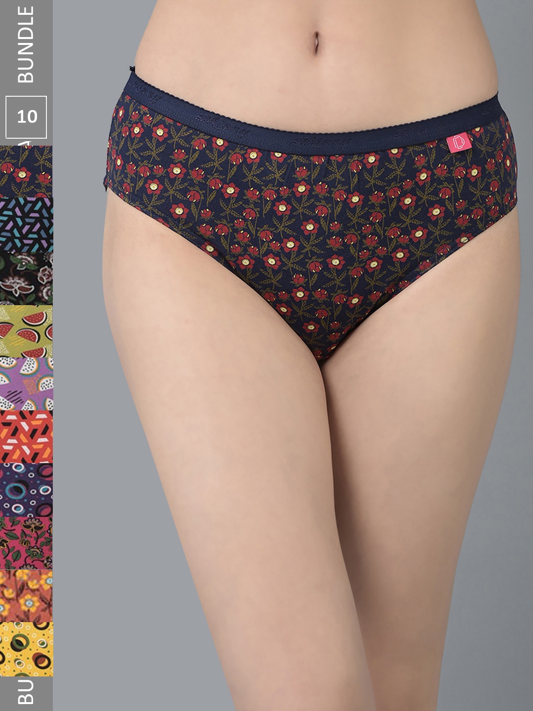 Dollar Missy Women Pack Of 10 Assorted Anti Microbial Printed Pure Cotton Hipster Briefs
Dollar Missy Women Pack Of 10 Assorted Anti Microbial Printed Pure Cotton Hipster Briefs
