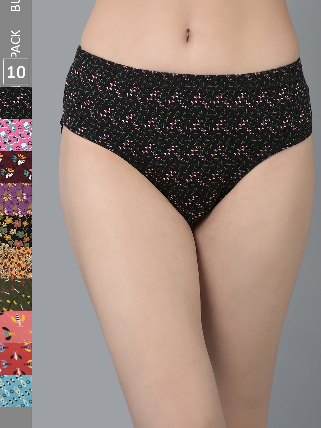Dollar Missy Women Pack Of 10 Assorted Anti Microbial Printed Pure Cotton Hipster Briefs
Dollar Missy Women Pack Of 10 Assorted Anti Microbial Printed Pure Cotton Hipster Briefs