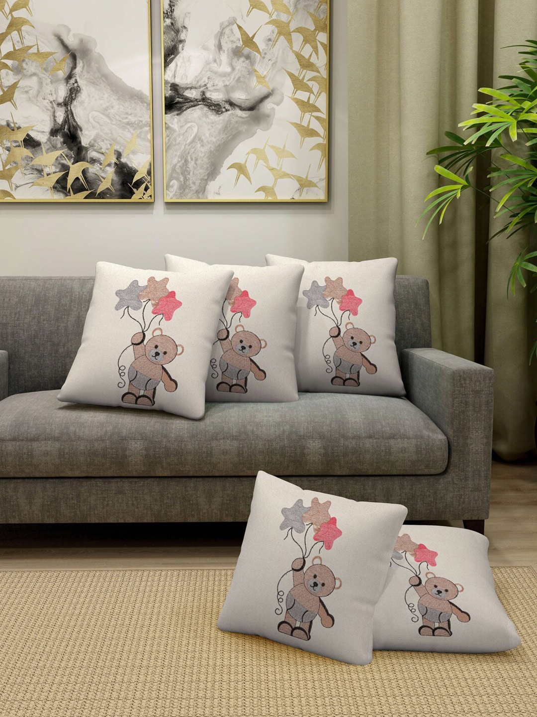 FABINALIV Off White & Pink 5 Pieces Cotton Cartoon Characters Square Cushion Covers
FABINALIV Off White & Pink 5 Pieces Cotton Cartoon Characters Square Cushion Covers