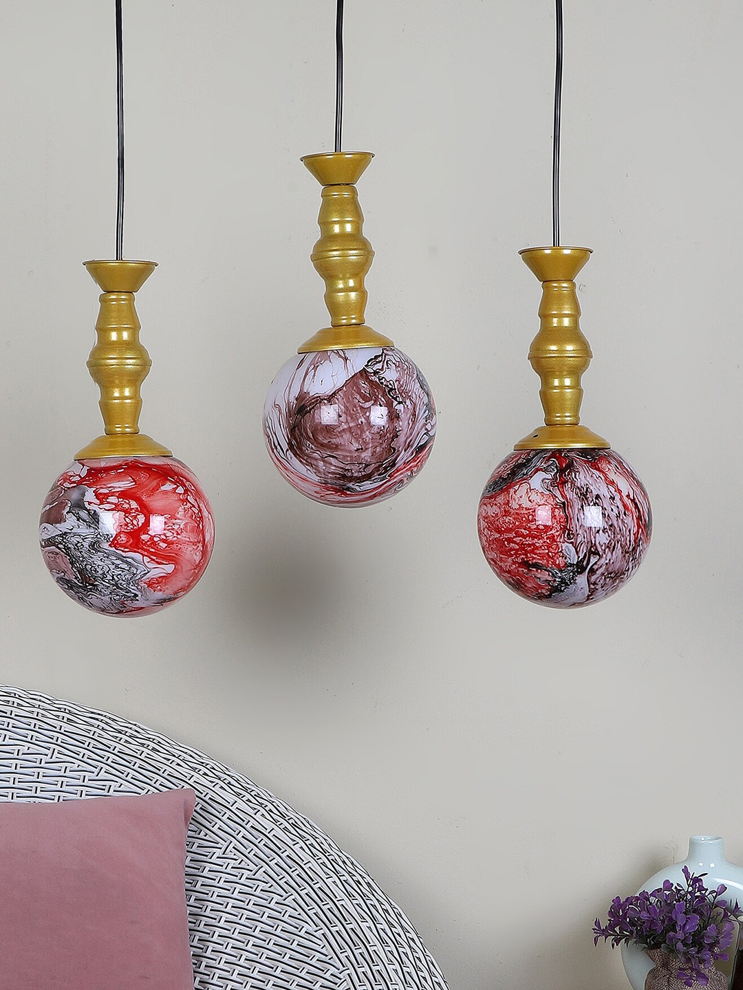 MFD HOME FURNISHING Gold Toned & Red Textured Ceiling Lamp With 3 Shade Light, Beige
MFD HOME FURNISHING Gold Toned & Red Textured Ceiling Lamp With 3 Shade Light, Beige