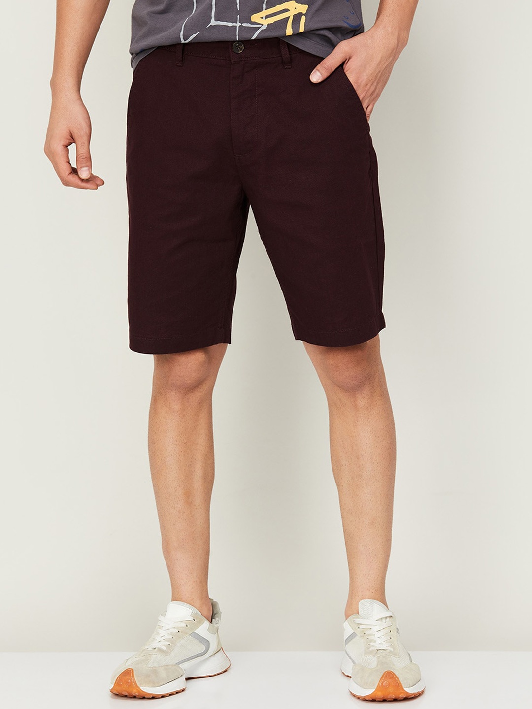 Fame Forever by Lifestyle Men Mid-Rise Cotton Chino Shorts, Burgundy