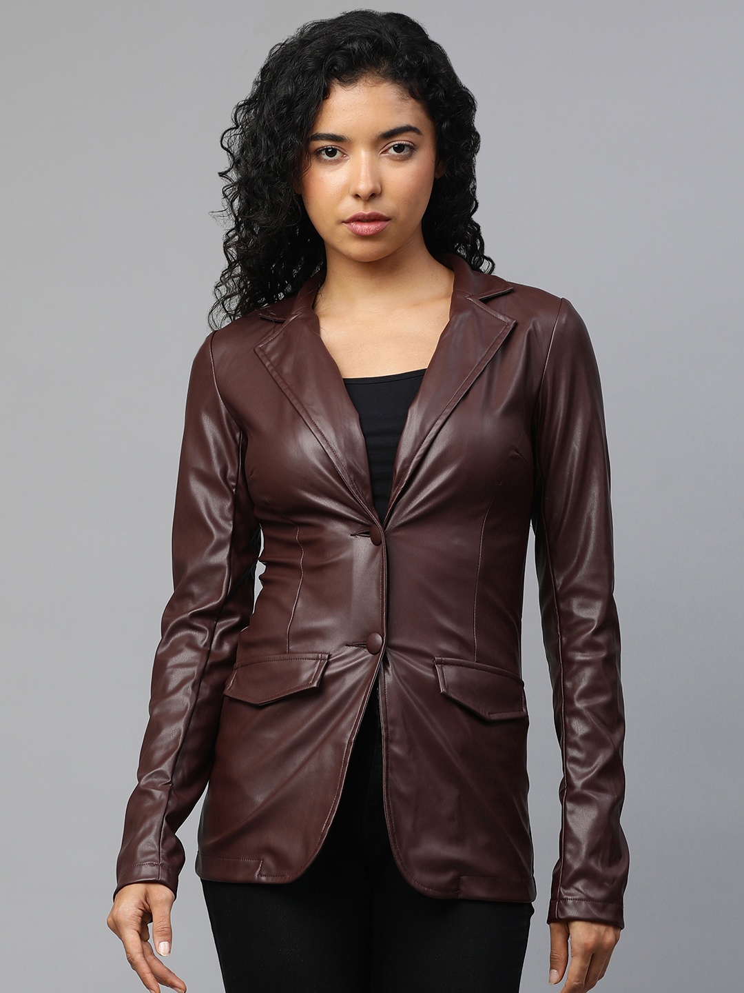 London Rag Faux Leather Oversized Blazer, Brown