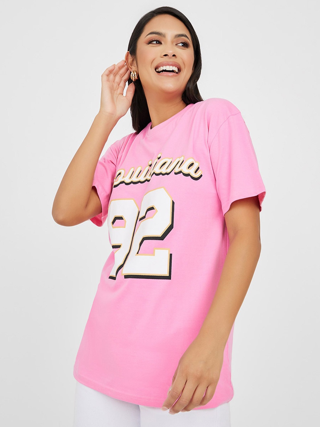 Styli Typography Printed Drop Shoulder Sleeves Relaxed Fit Cotton T-shirt, Pink
Styli Typography Printed Drop Shoulder Sleeves Relaxed Fit Cotton T-shirt, Pink