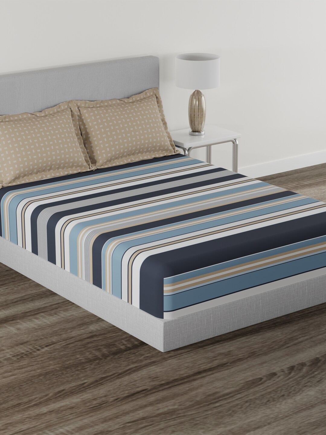 MYTRIDENT Home Essential Blue Striped Cotton 144 TC King Bedsheet With 2 Pillow Covers
MYTRIDENT Home Essential Blue Striped Cotton 144 TC King Bedsheet With 2 Pillow Covers