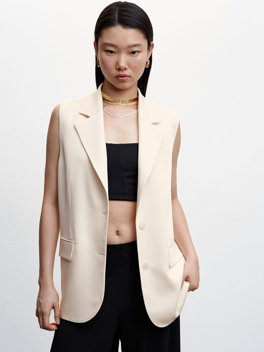 MANGO Notched Lapel Collar Single-Breasted Blazer, Beige 
MANGO Notched Lapel Collar Single-Breasted Blazer, Beige