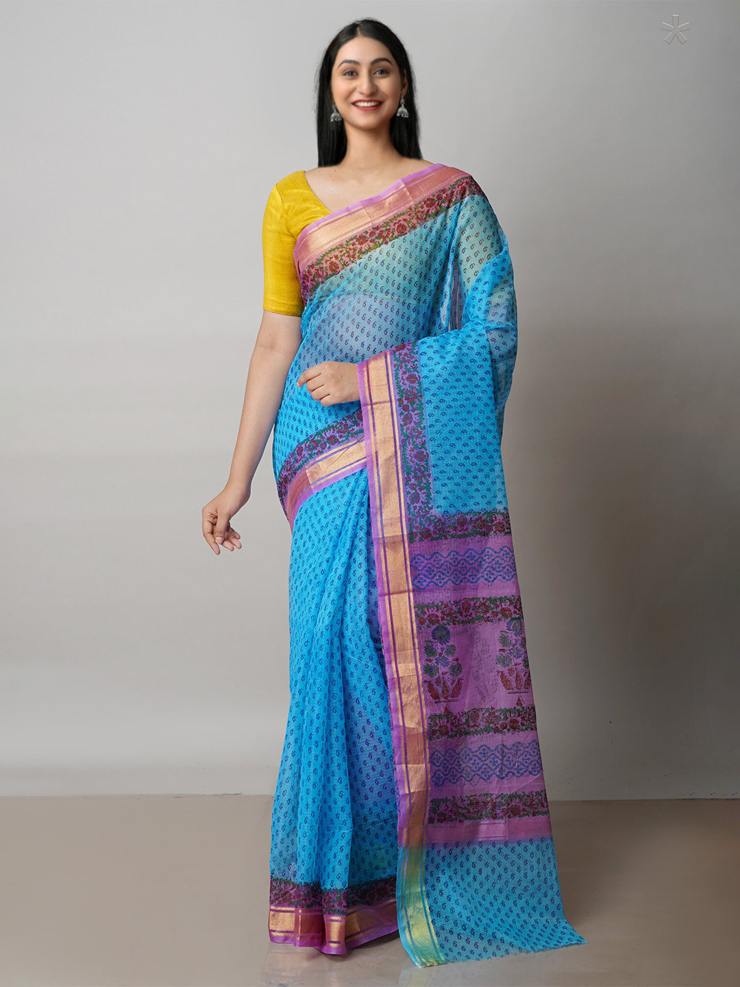Unnati Silks Ethnic Motifs Block Printed Zari Pure Cotton Handloom Kota Saree, Blue
Unnati Silks Ethnic Motifs Block Printed Zari Pure Cotton Handloom Kota Saree, Blue