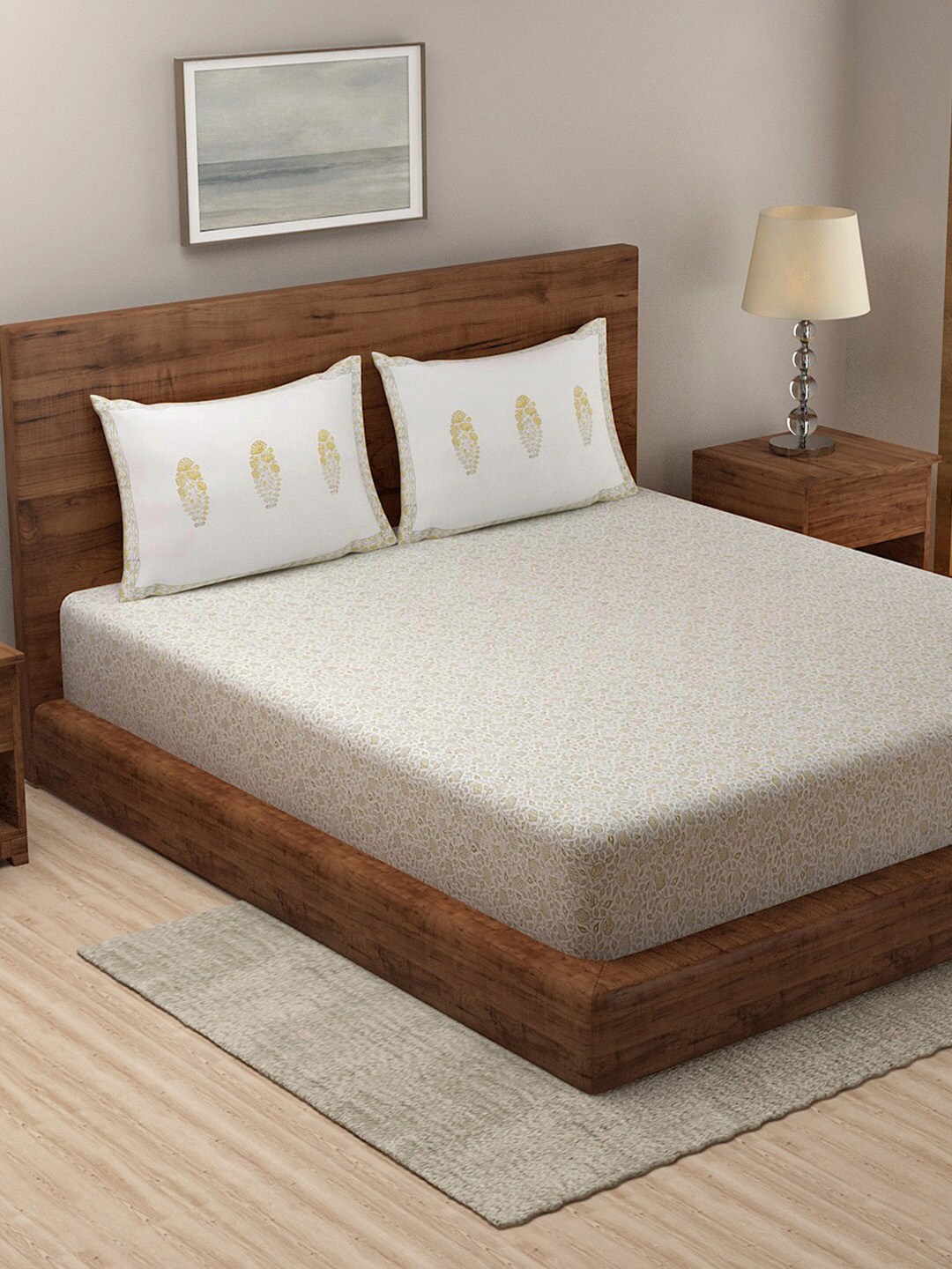 Fabindia Gerua White & Yellow Ethnic Motifs 180 TC Cotton King Bedsheet & 2 Pillow Covers
Fabindia Gerua White & Yellow Ethnic Motifs 180 TC Cotton King Bedsheet & 2 Pillow Covers