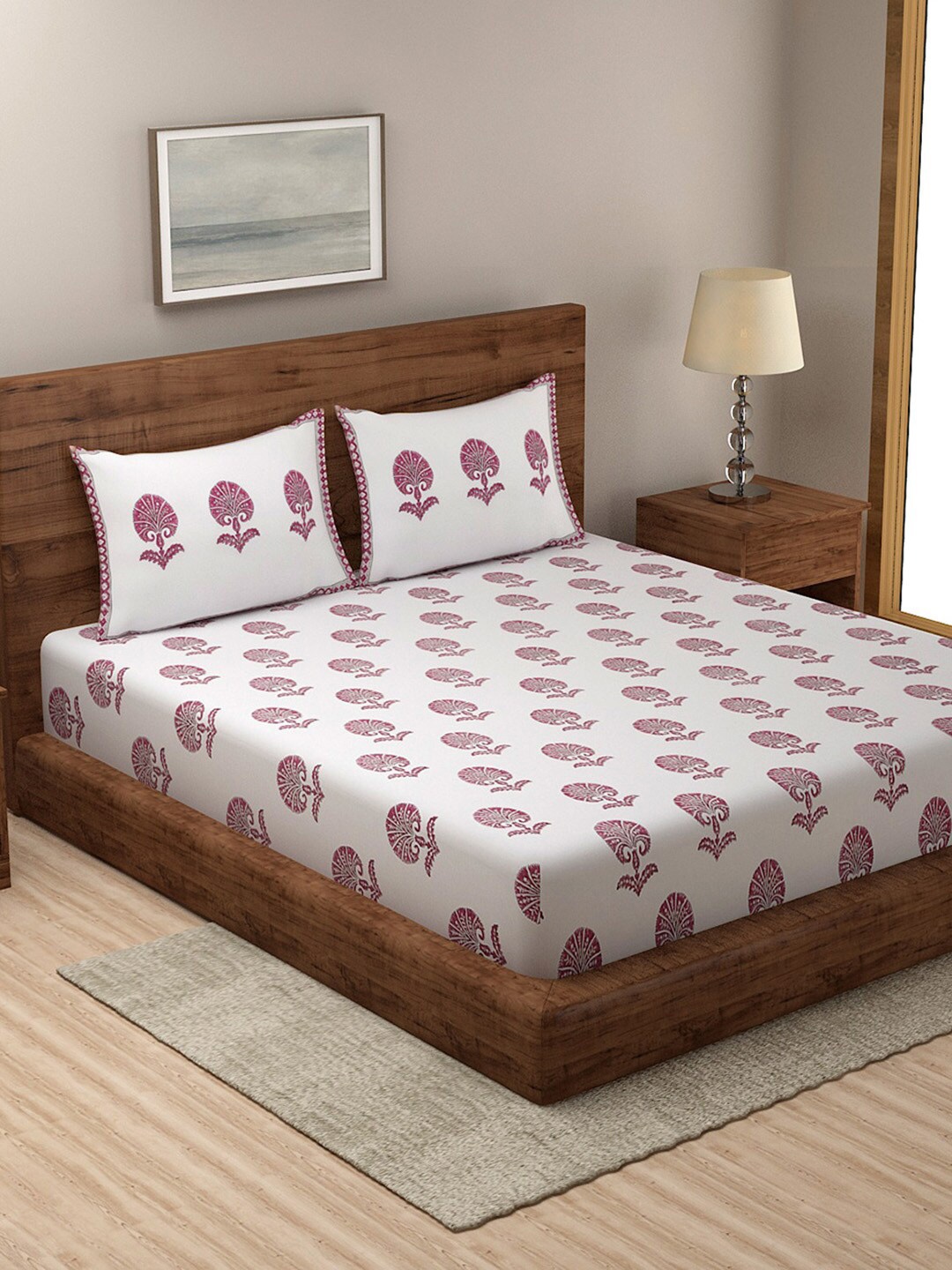 Fabindia Varda White & Maroon Ethnic Motifs 180 TC Cotton King Bedsheet & 2 Pillow Covers
Fabindia Varda White & Maroon Ethnic Motifs 180 TC Cotton King Bedsheet & 2 Pillow Covers